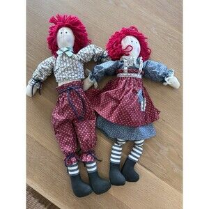 handmade primitive folk art-style Raggedy Ann rag doll Set Boy Girl Outfits